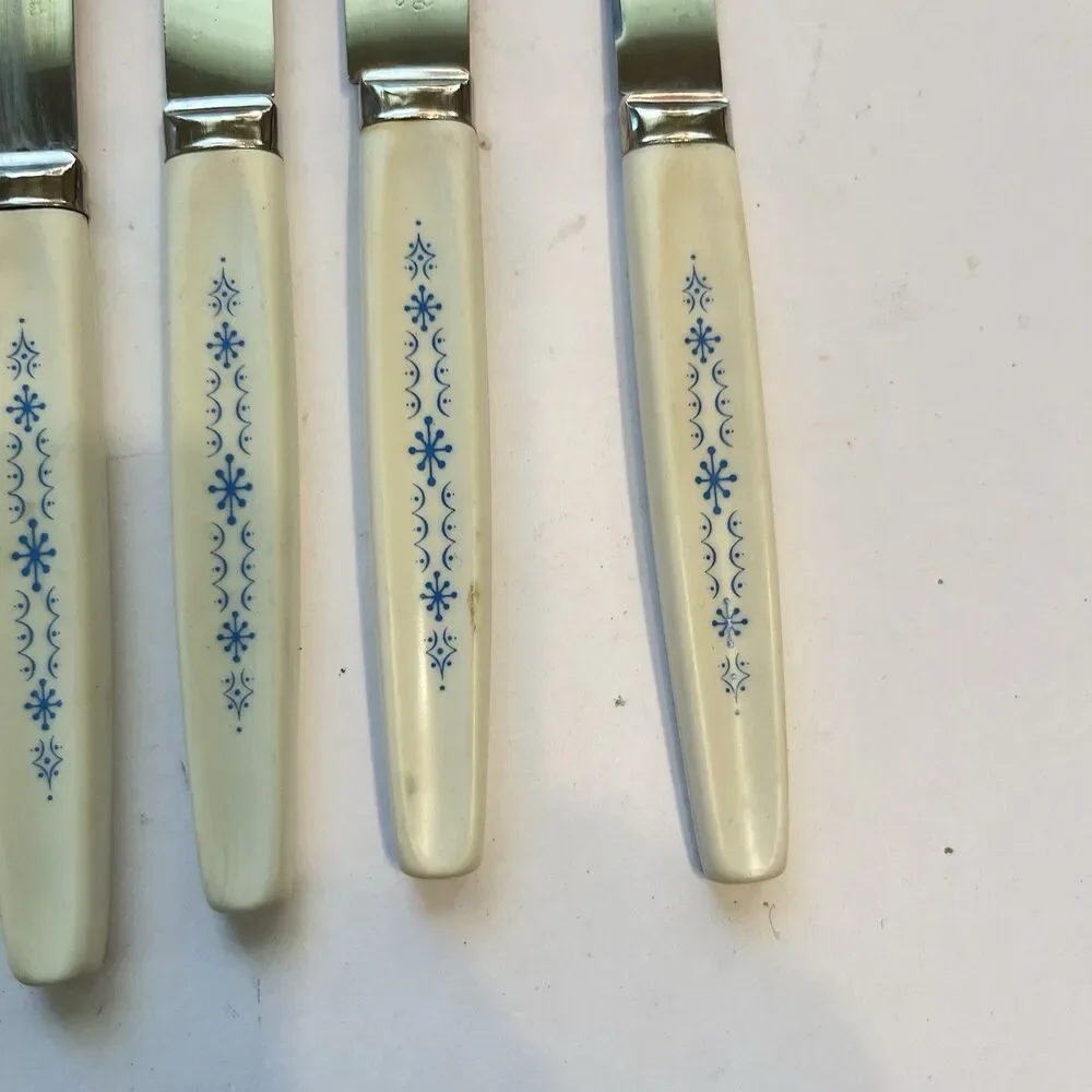 Caravelle Regent Sheffield 10 Pc Knives Blue Snowflake Starburst Pattern